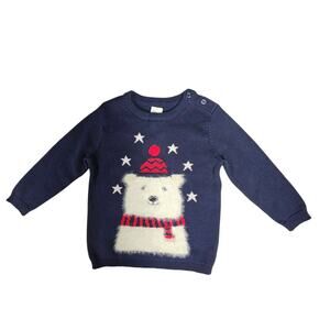 H&M Infant's Navy Pullover Sweater with White Fuzzy Polar Bear NWT 6-9 months